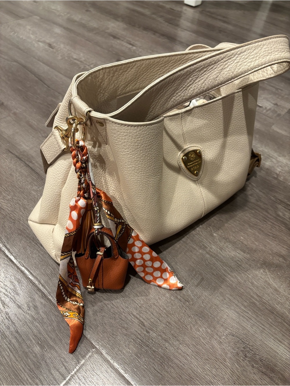 Mini Handbag Keychain Charm with Twilly Scarf & Tassel – Orange - Picture 2 of 2